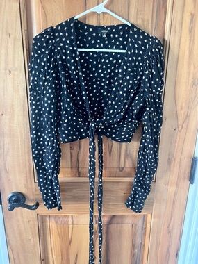 AFRM Black Crop Tie-Front Long Sleeve Top with Matching skirt